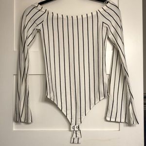 Striped body suit with bell sleeves